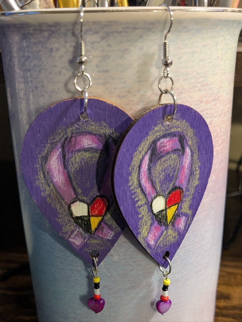 Native American Hand-painted Domestic Violence Awareness Earrings